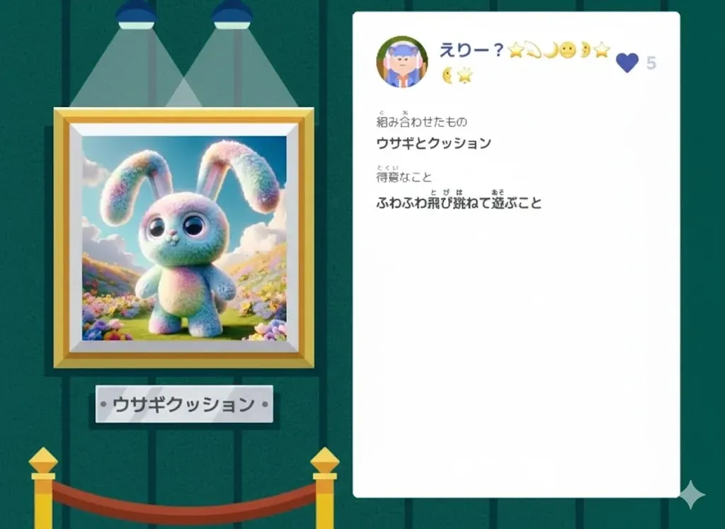 生成AIでつくったウサギのキャラクターが表示された画面