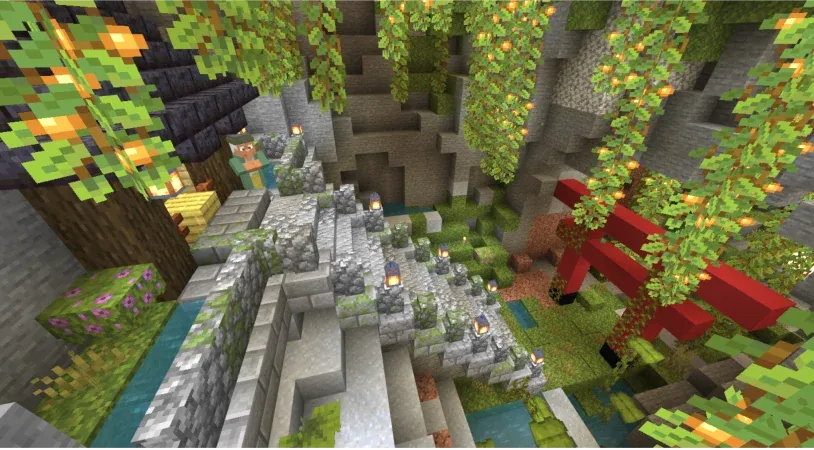 マインクラフトの地下ダンジョンを見下ろした画面