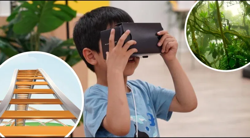 手作りのVRゴーグルを組み立てる様子